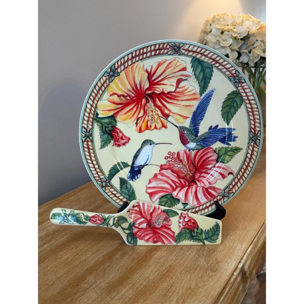 Vintage Andrea by Sadek Hummingbird Plate & Serving Piece Set Fine Porcelain